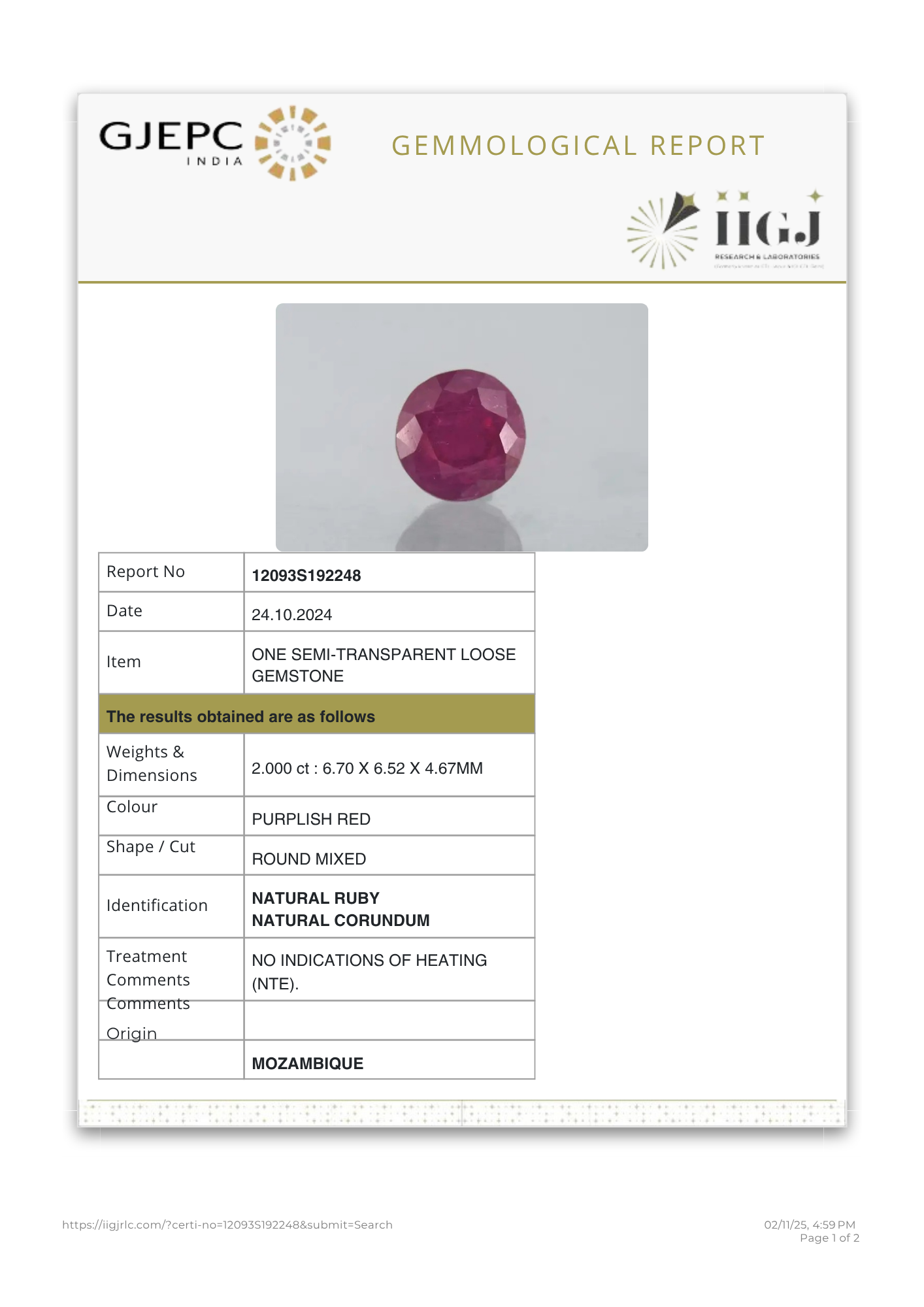 Mozambique Ruby Ring 0.41 carats
