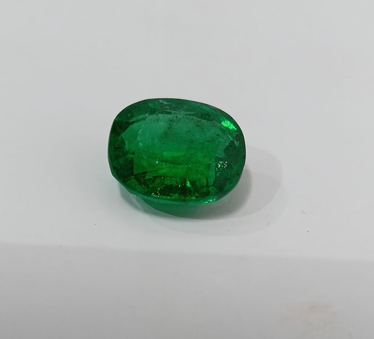 6.26 carat cushion-shaped natural Green emerald
