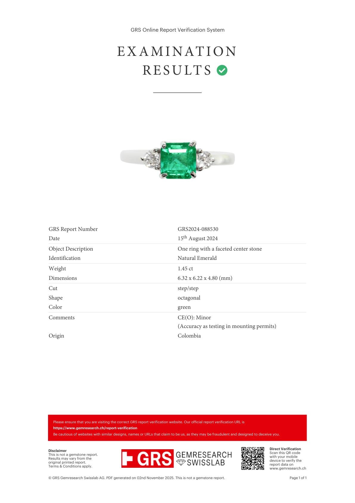 Colombian Emerald Ring 1.45 carats