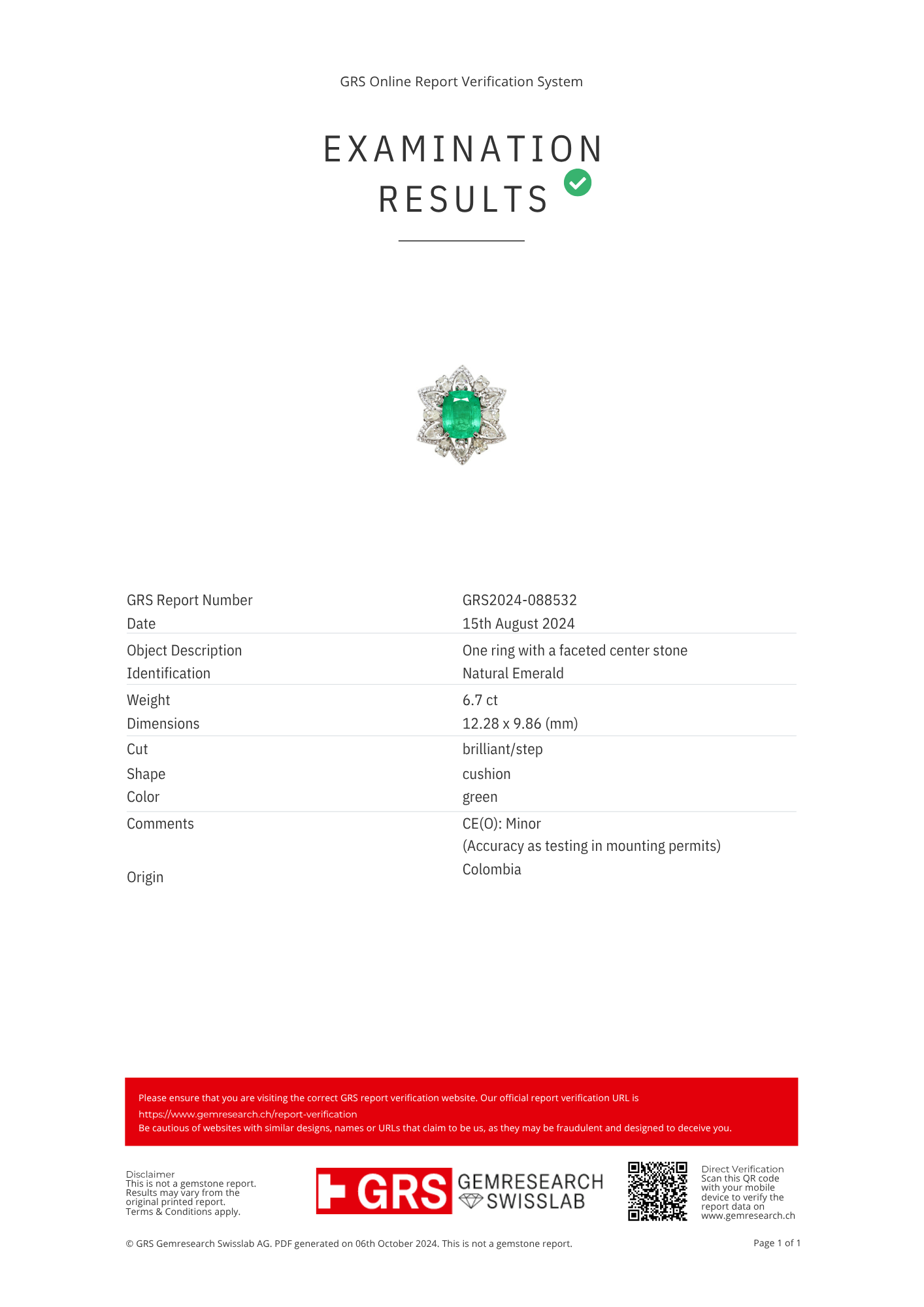 Colombia Emerald Ring 3.01 carats