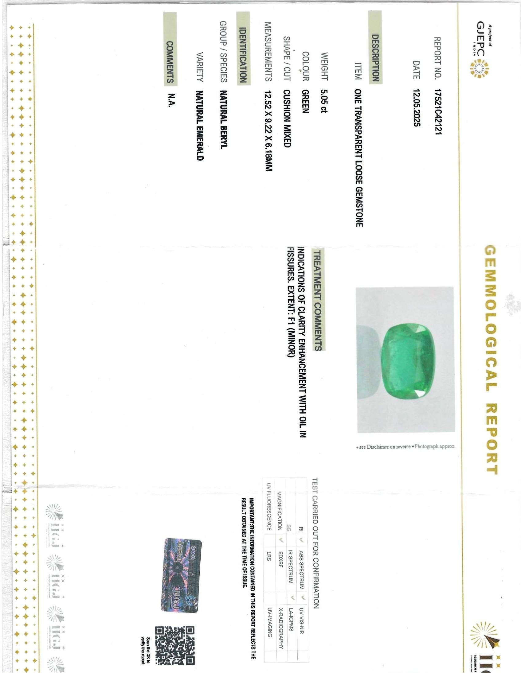 5.05 carat natural green Emerald